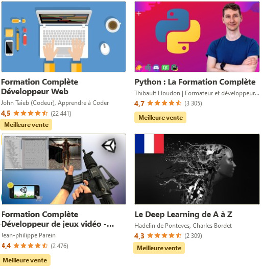 formation developpement informatique et code chez Udemy